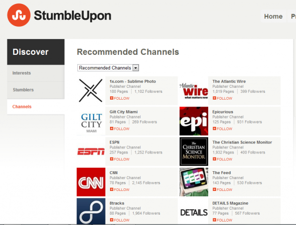 StumbleUpon Channels