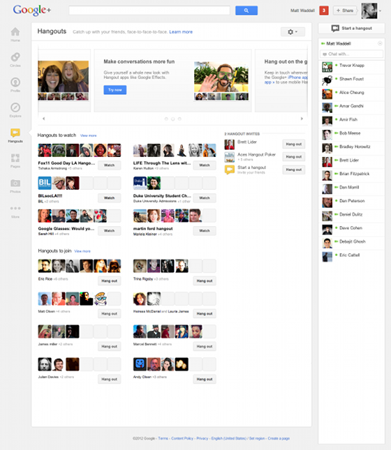 Hangouts Page