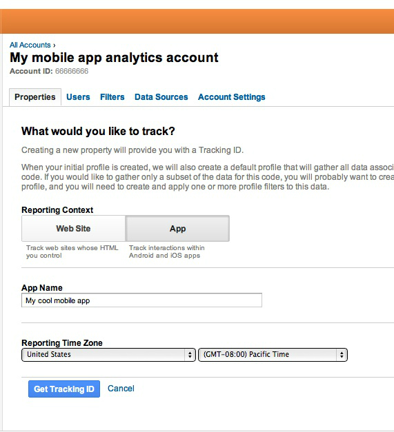 google analytics signup page