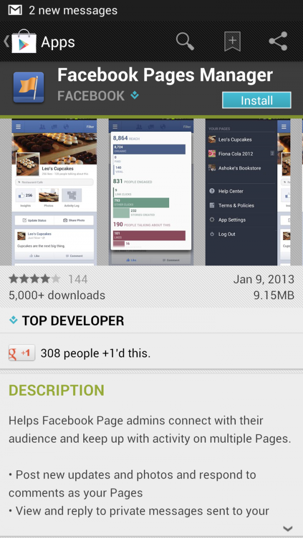 FB PAges Manager GooglePlay