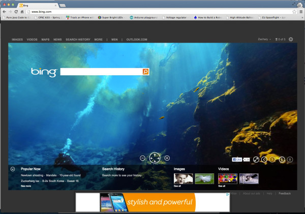Bing with At&t banner ad