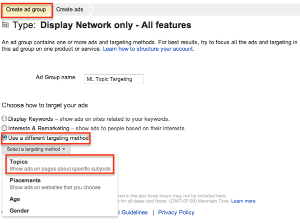 Topic Targeting In A New AdGroup