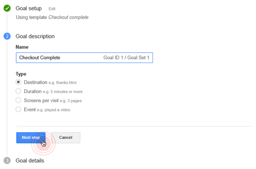 Google Analytics Goals Setup Flow