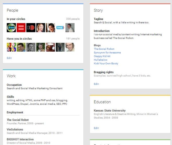 Google Plus Information cards