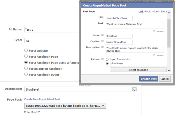 Facebook Page post link ad updates
