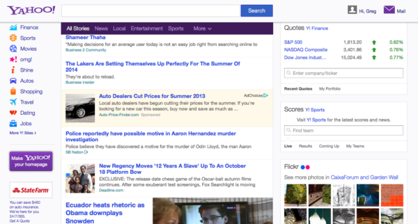 Yahoo homepage