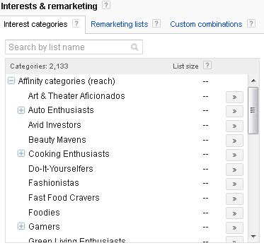 adwords youtube affinity categories