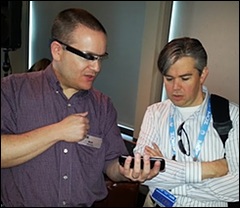 Matt McGee demo'ing Google Glass for fellow Marketing Land contributor AJ Kohn at SMX Advanced, June 2013. (Photo by Max Minzer.)