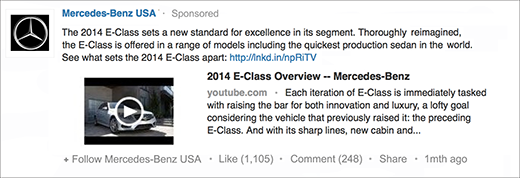 LinkedIn Sponsored Updates Mercedes