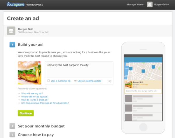 Foursquare ad creation 
