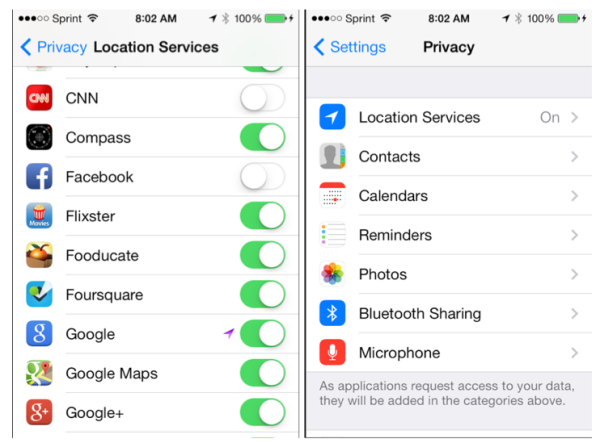 iOS location controls