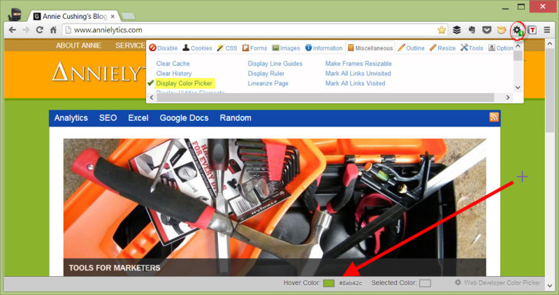 Webmaster Developer Tools color picker