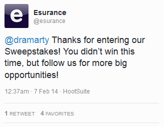 Esurance Super Bowl ad Twitter follow up 