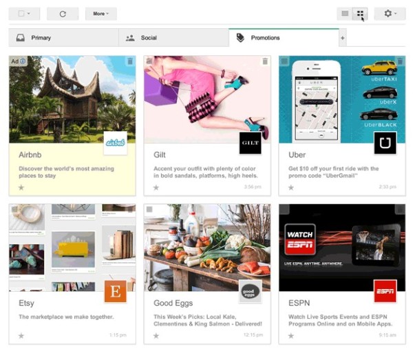 Gmail Image Grid Promotions Tab Test
