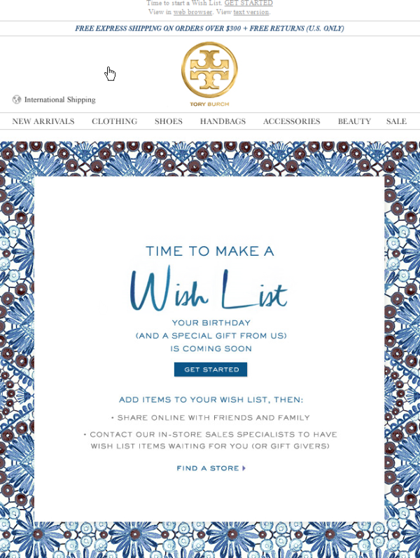 Tory burch birthday outlet discount code