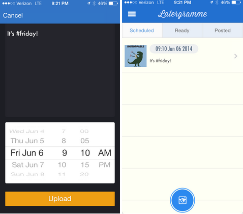 Screenshots of Latergramme App for Scheduling Instagram Photos