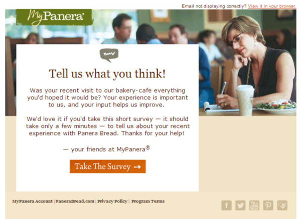 Panera Survey Email