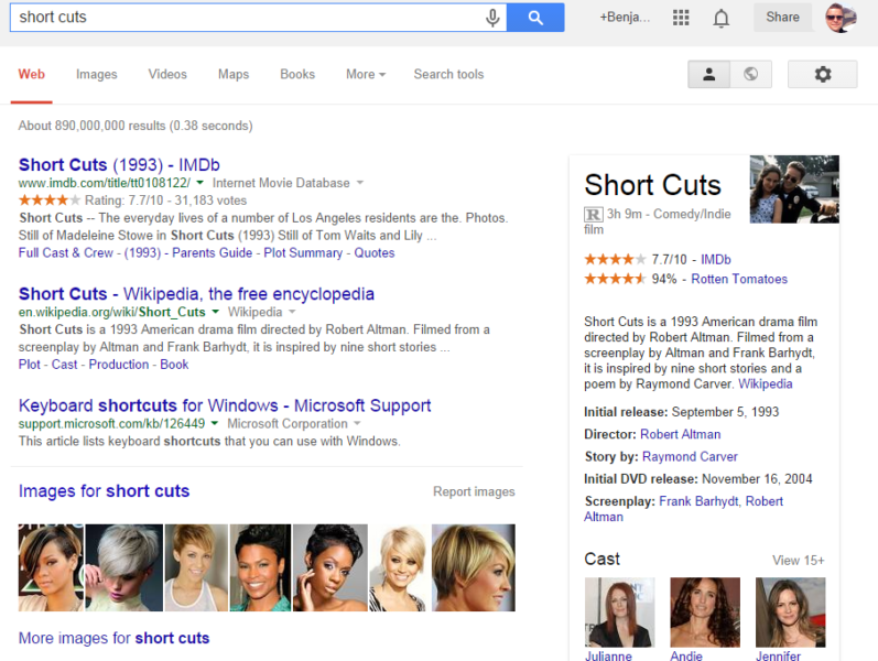 Shortcuts SERP