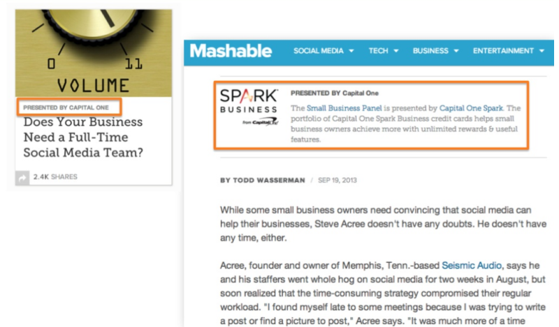 native advertising content on mashable