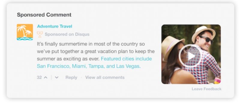 Disqus sponsored comments programmatic platform