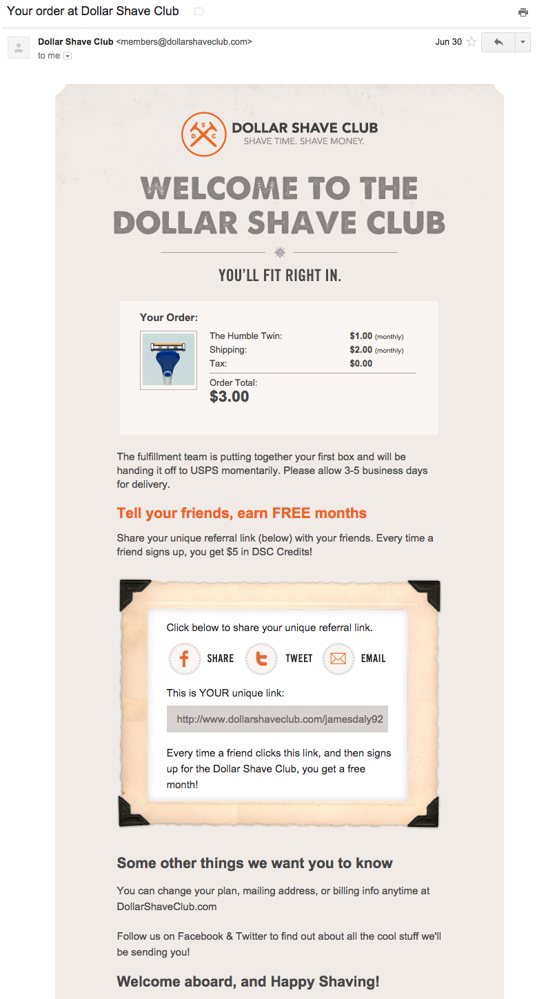 dollar shave club receipt