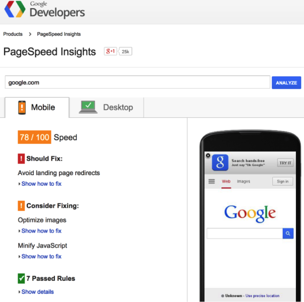 Pagespeed insights