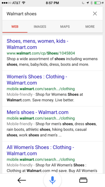 Walmart Shoes SERP