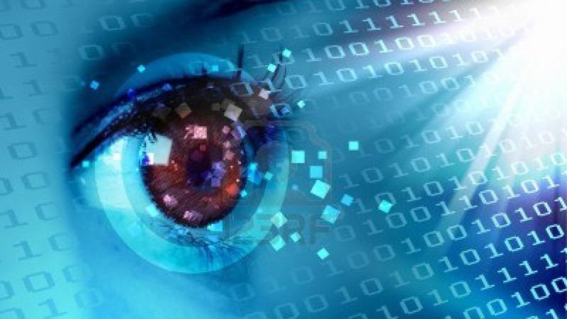 stream of digital data with a human eye