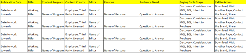 Content Calendar Example