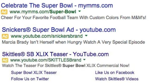 candy brands ppc for super bowl