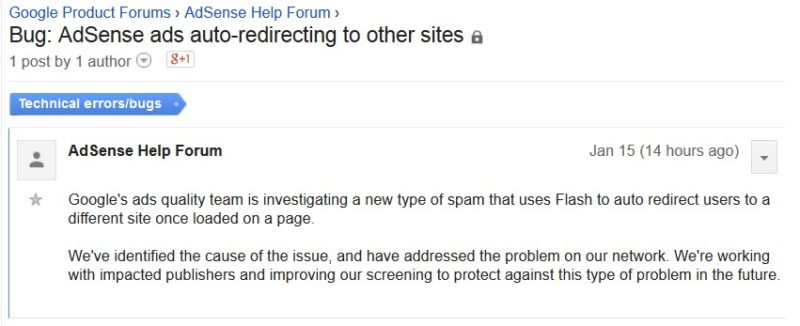 Google response to AdSense bug