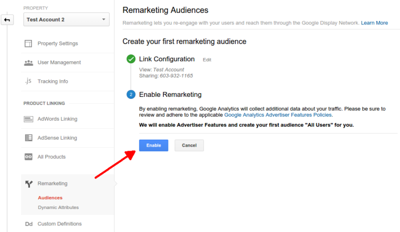 google analytics instant activation remarketing