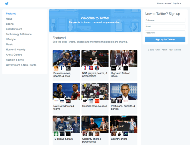 Revamped Twitter Homepage Offers New Users A Smorgasbord Of Tiled Options