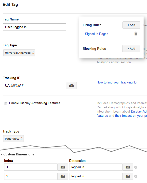 Now we can set custom dimensions when a visitor is on a page that shows them to be logged in.