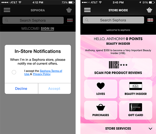 Sephora In-Store Notification & App