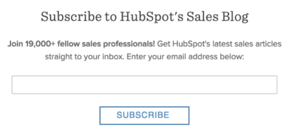 email sign up form. Hubspot