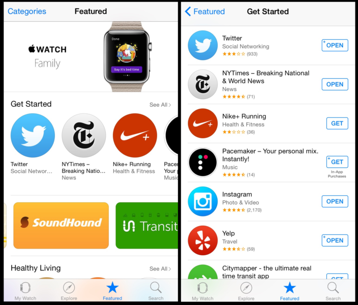 featured apps in apple watch store