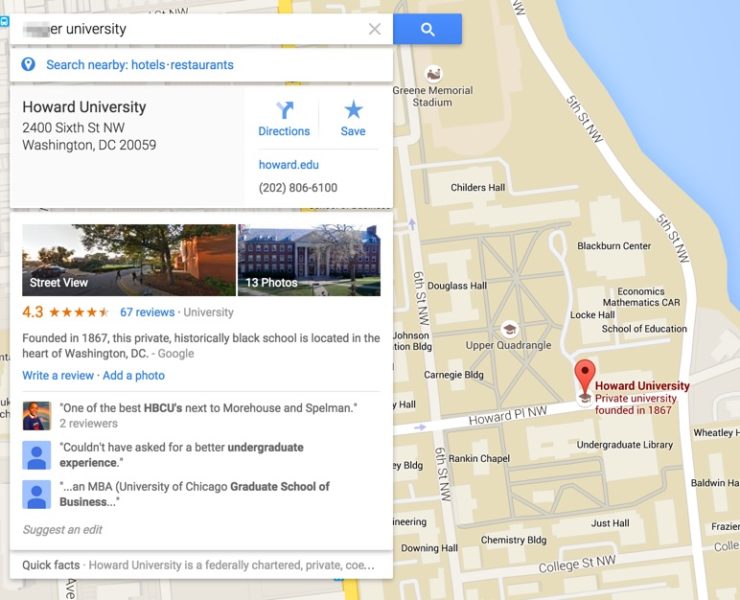 howard university Google Maps