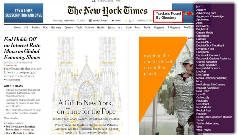 trackers on new york times, ghostery