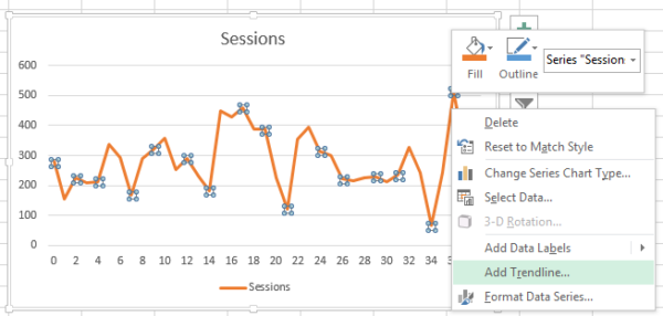 Right click on your data to add a Trendline.