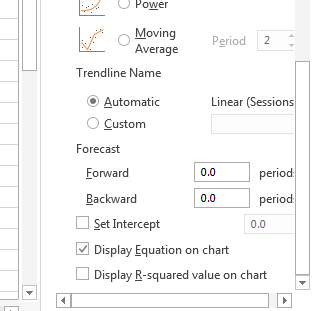 Excel will show you the equation of the trendline.