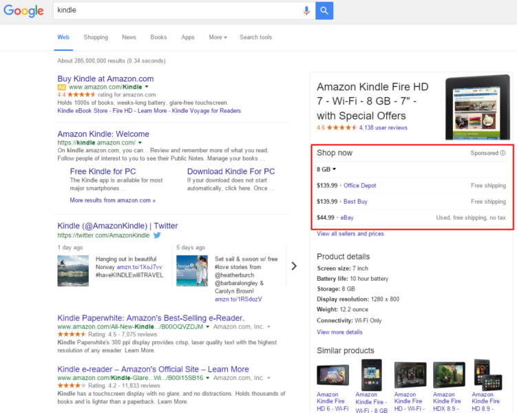 kindle serp on google