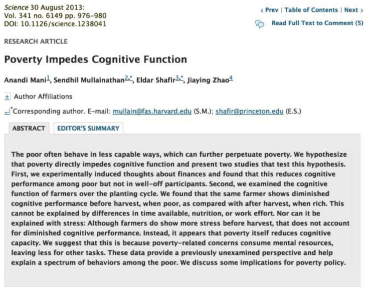 poverty impedes cognitive fucntion