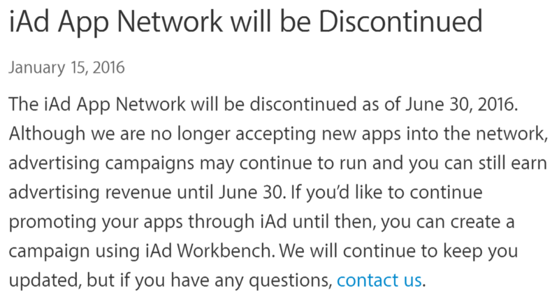 apple shut down iad app network