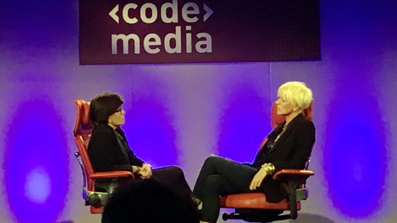 Cosmopolitan editor-in-chief Joanna Coles (right) on stage at Re/Code's Code/Media conference.