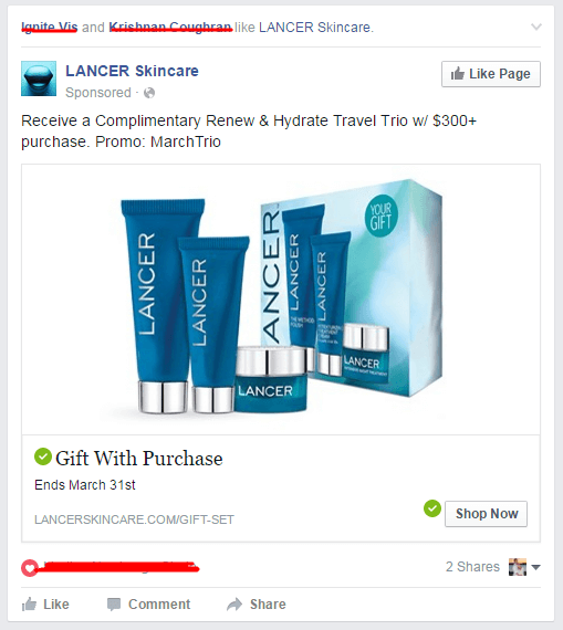 Example native ad by Lancer Skincare.