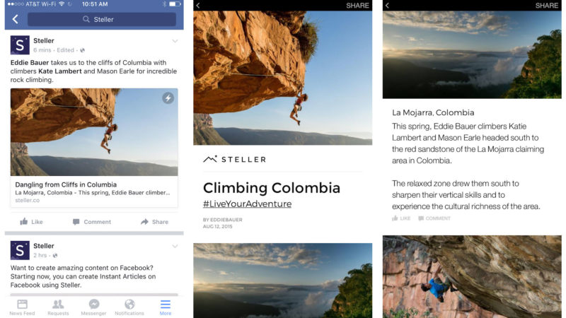 An example of Eddie Bauer's branded content formatted as an Instant Article using Steller.