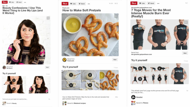 Pinterest's how-to pins can include beauty tutorials, recipes and workout guides.