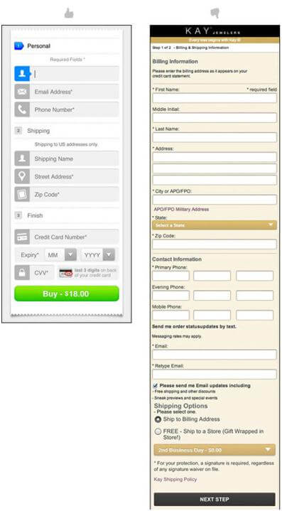 mobile checkout forms