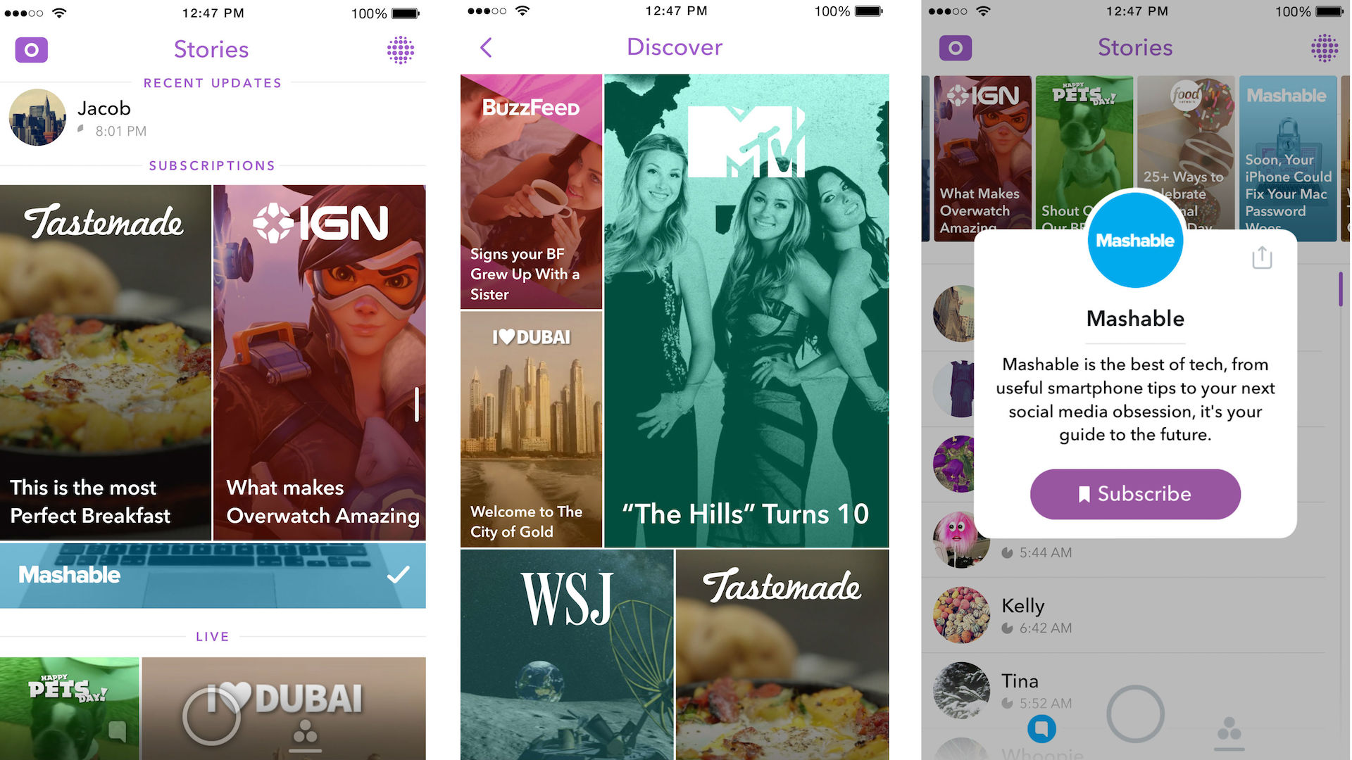 Snapchat has added magazine cover-like thumbnails to its Discover tab and the ability to subscribe to publishers' channels.